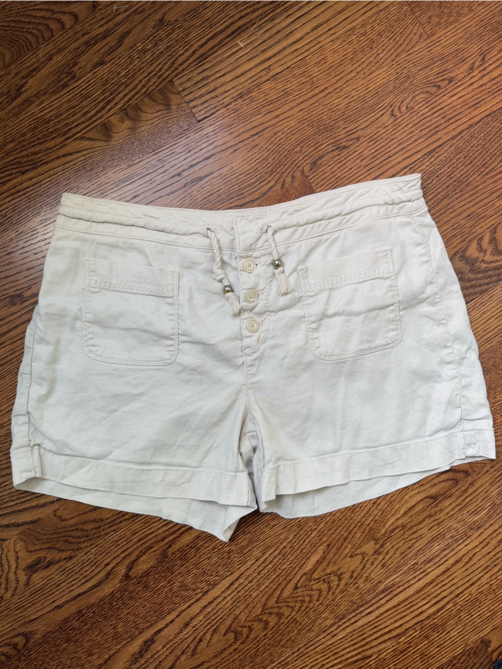 LEVEL 99 Patch Pocket Shorts Casual Comfy Neutral Beige Linen Blend Coastal 30